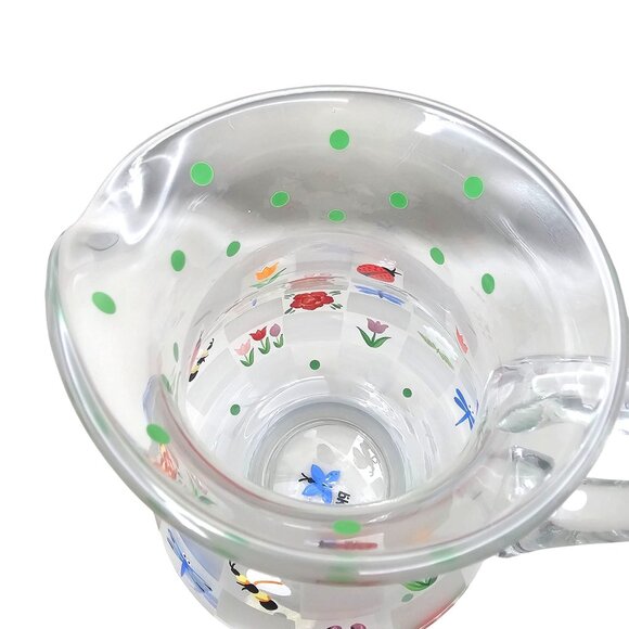 Lenox Natures Splendor Hand-Painted Glass Pitcher Floral & Insect Motifs 72 Oz - Picture 8 of 11